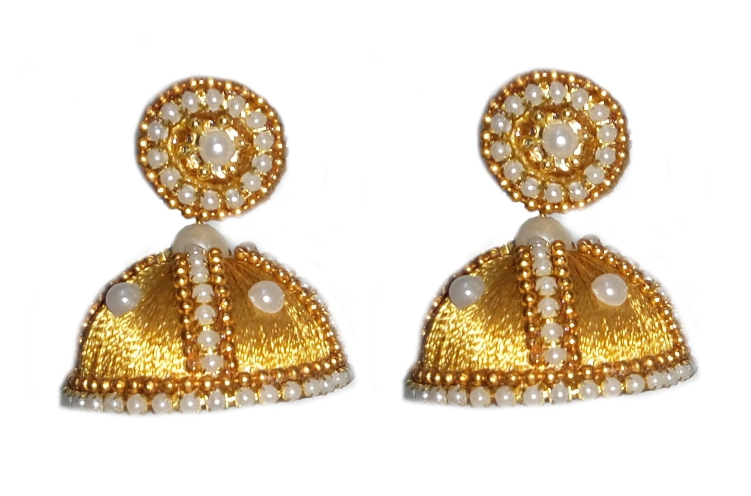 Fashion Jewellery Golden Silk thread Earring with pearls.