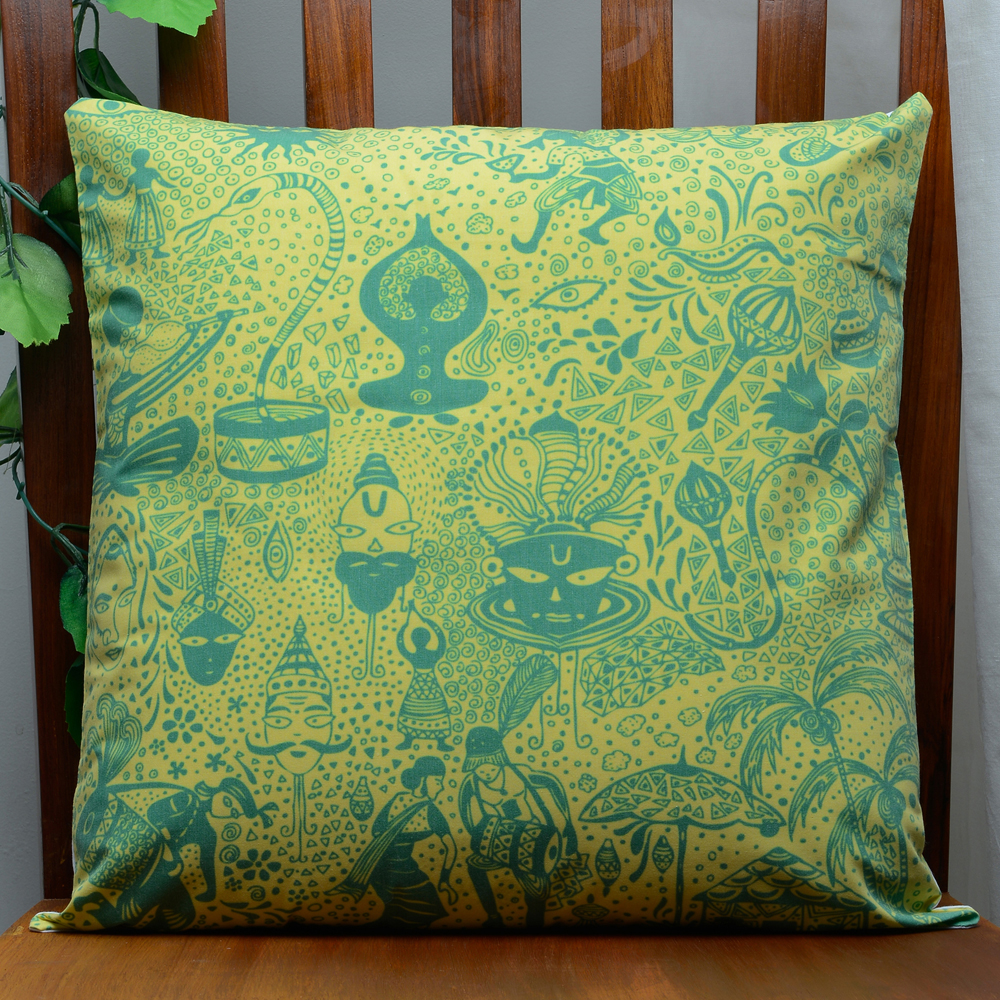Buy Bottle Green Indian Culture Cushion at Lowest Price
