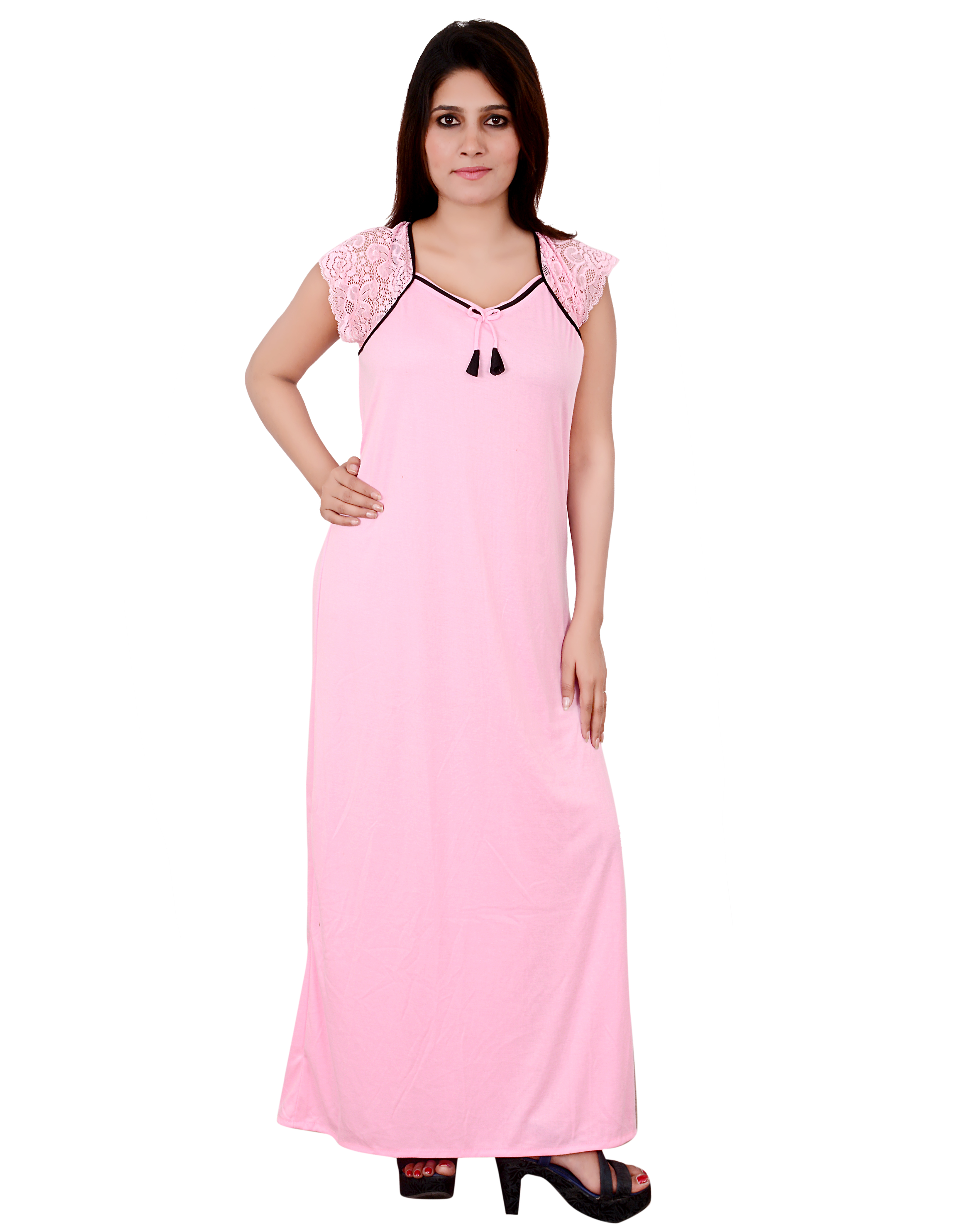 Nooraalia Women cotton long nighty pink