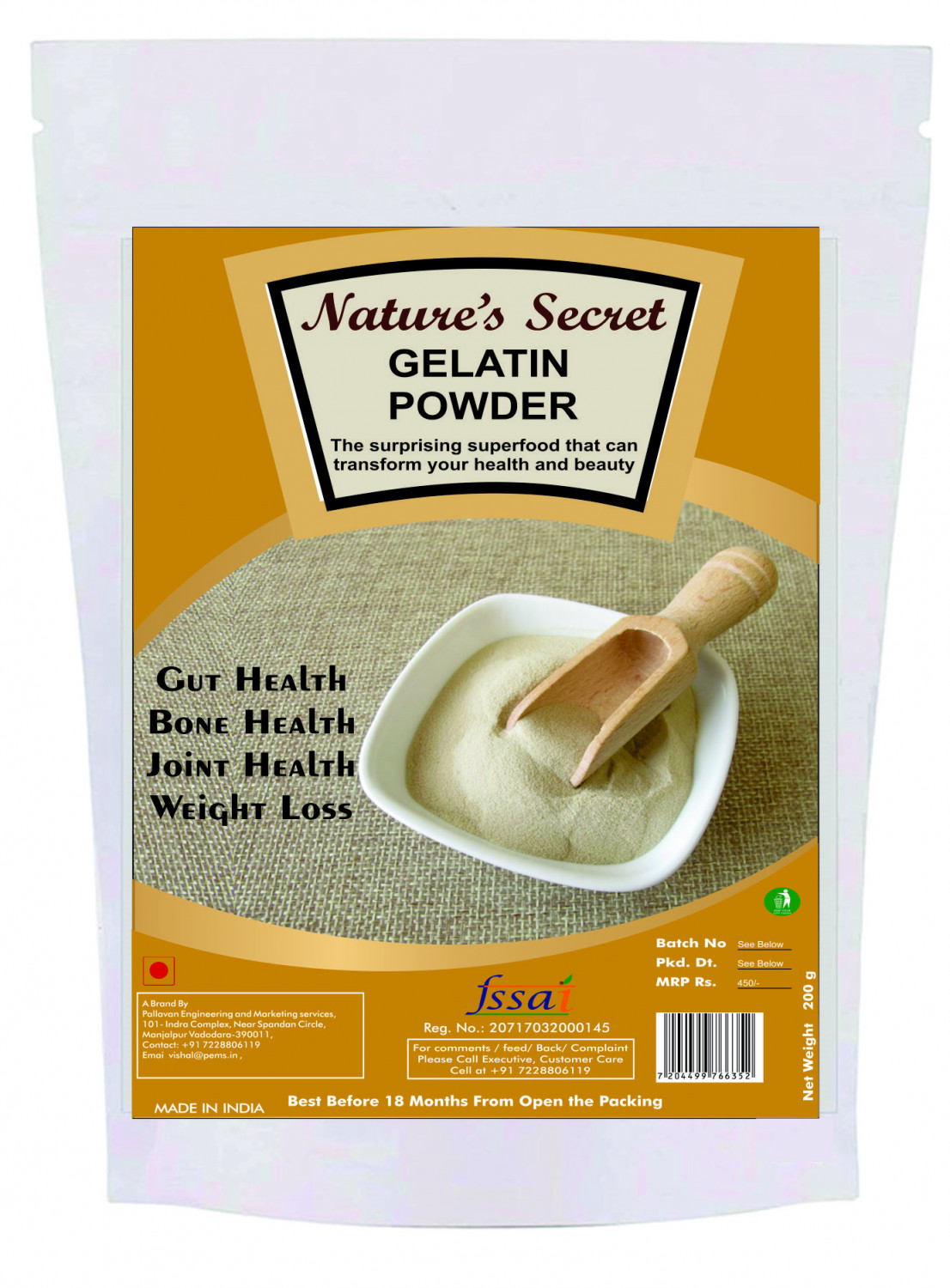 Nature's Secret Gelatine Powder Size 200 Gm 99 Protein FSSAI